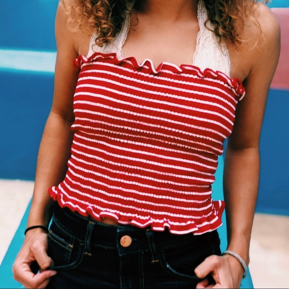 Strapless red and white striped tube top - Picture 2 of 2